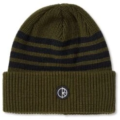 Polar Stripe Merino Beanie Army Green