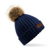 Womens Faux Fur Pom Beanie Navy -Wintersport beechfield b412 navy zoom