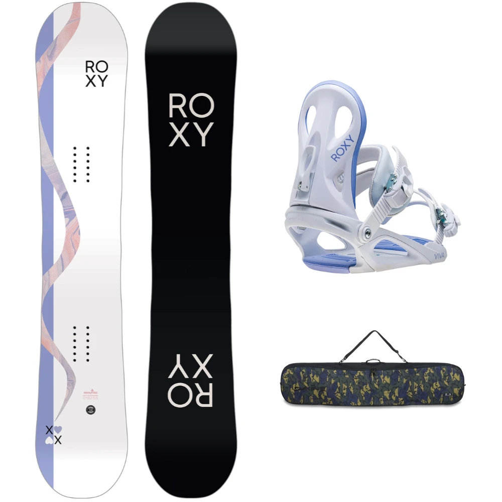 Roxy Womens Xoxo Pro 145 Snowboard + Viva White Snowboardbindingen + Pipe Bag Cascade Camo 157 3 Roxy Womens Xoxo Pro 145 Snowboard + Viva White Snowboardbindingen + Pipe Bag Cascade Camo 157