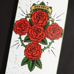 Santa Cruz Dressen Rose Cross Shaped White 9.31" Skateboard Deck -Wintersport santa cruz dressen rose cross shaped white 931 skateboard deck close